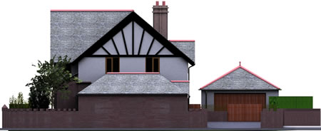 Elevation render - view to side road