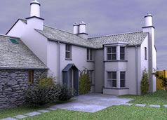 Cottage extension modelled in Allplan and rendered with Radiosity in Maxon Cinema 4D v8 - click for larger image 