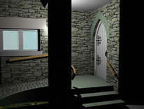 3D computer model of new ramp and front door to cottage