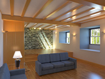 rendered interior model view of proposed Listed barn conversion at Coniston