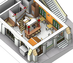 Cutaway model view of ground floor layout