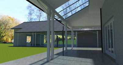 rendered computer model of sketch design for new verandah and pool