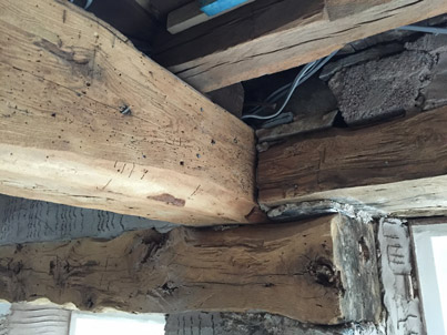 Cottage Renovation Hawkshead Oak timbers cleaned up by micro abrasive treatment