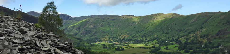 Great Langdale valley from Elterwater quarry