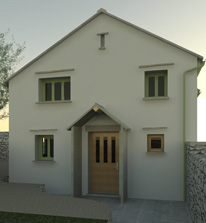 Rendered model view of new front to cottage