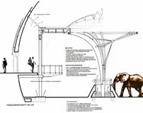 image of section drawing  by Oxen + Romer und Partner of  Elephant House at Cologne Zoo